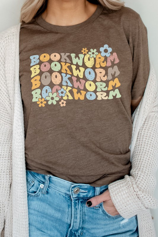 Book Worm Reading Floral School Fall Graphic Tee